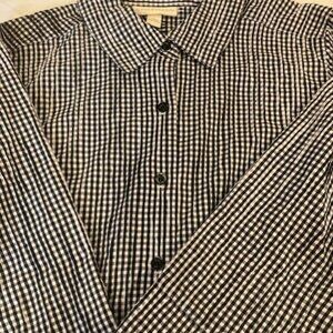 Appleseed's Black and White Seersucker Shirt, 3/4 Sleeve, L